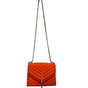 🔵 Orange Quilted Bag Gold Chain Strap